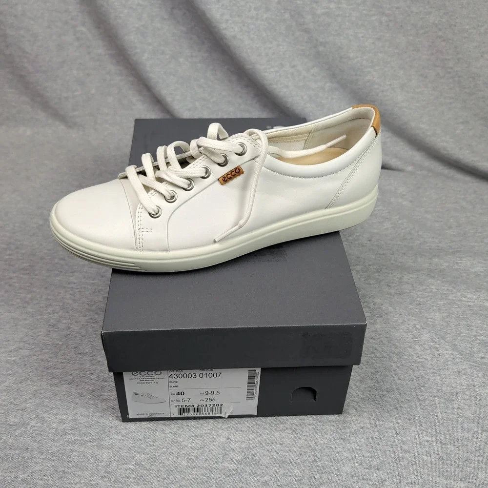 ECCO Soft 7 W White Leather Lace Up Sneakers 430003 01007 Womens 9-9.5 EU 40