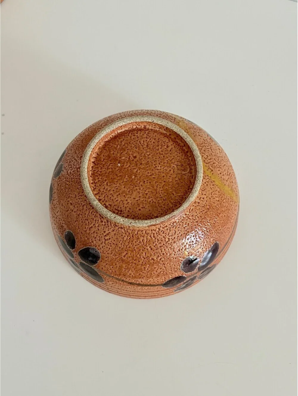 Kintsugi Stoneware Bowl Vintage Studio Pottery Speckled Hand Painted Florals