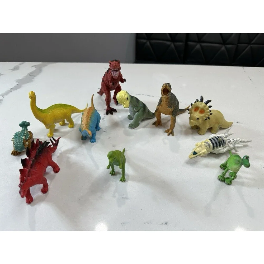 Lot of 11 Plastic Dinosaur Figures Pretend Play Toy Set, Ages 3-7