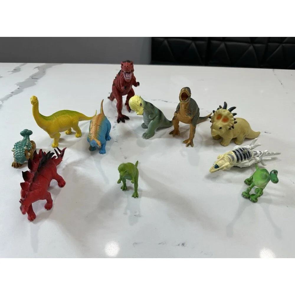 Lot of 11 Plastic Dinosaur Figures Pretend Play Toy Set, Ages 3-7