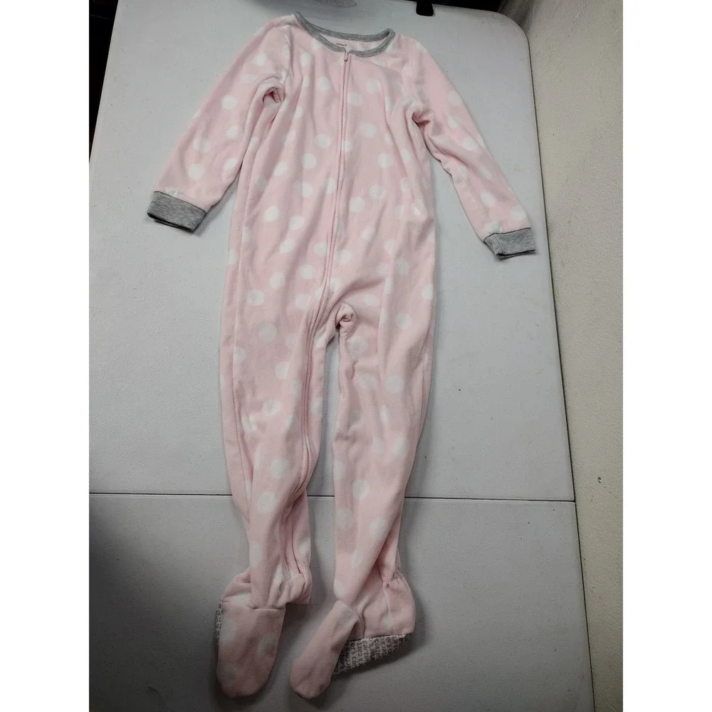 Carters Girls Pink Polka‎ Dot Fleece Footed Pajamas Sleeper Size 6 Zip Up