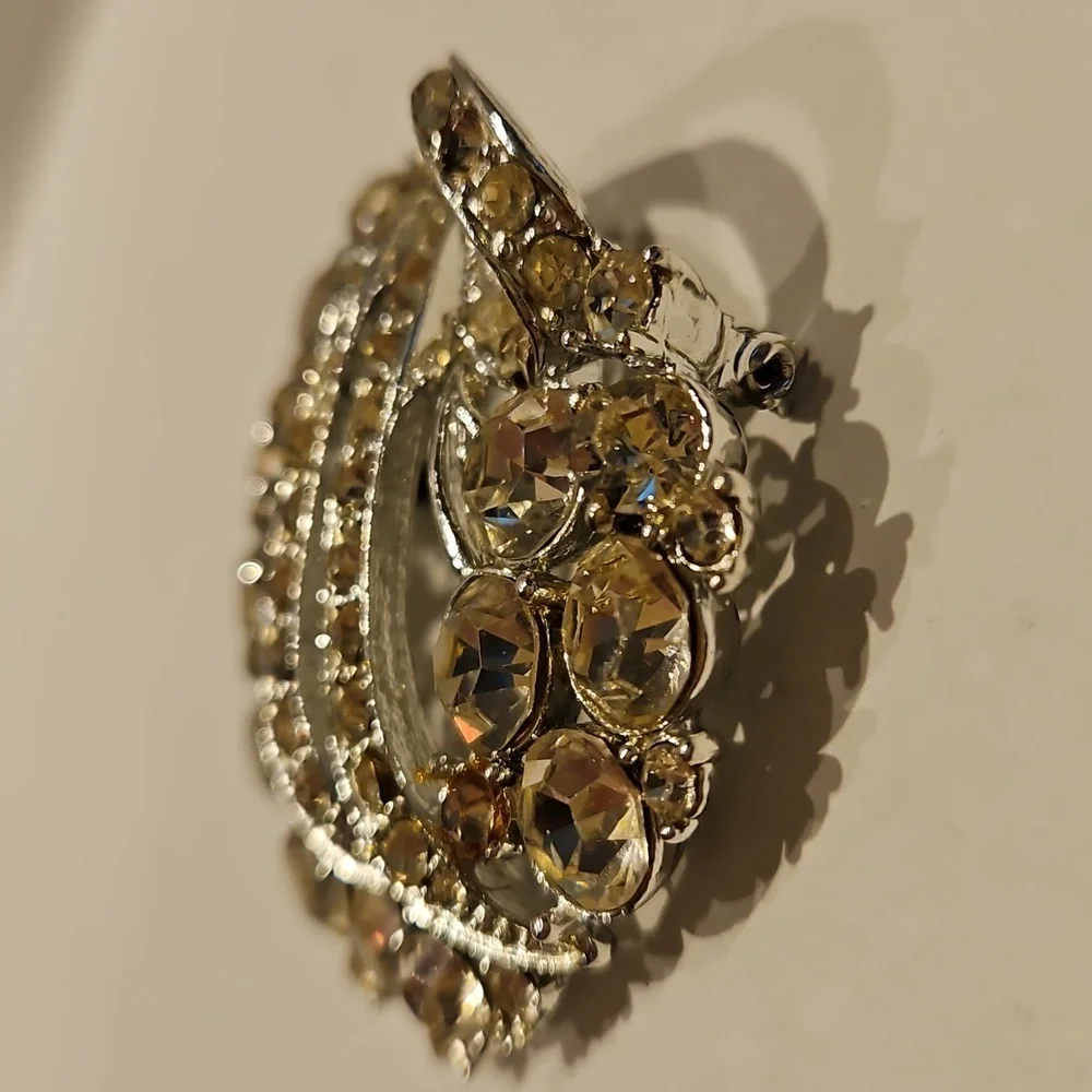 Clear & 1 Purple Rhinestone Silvertone Brooch