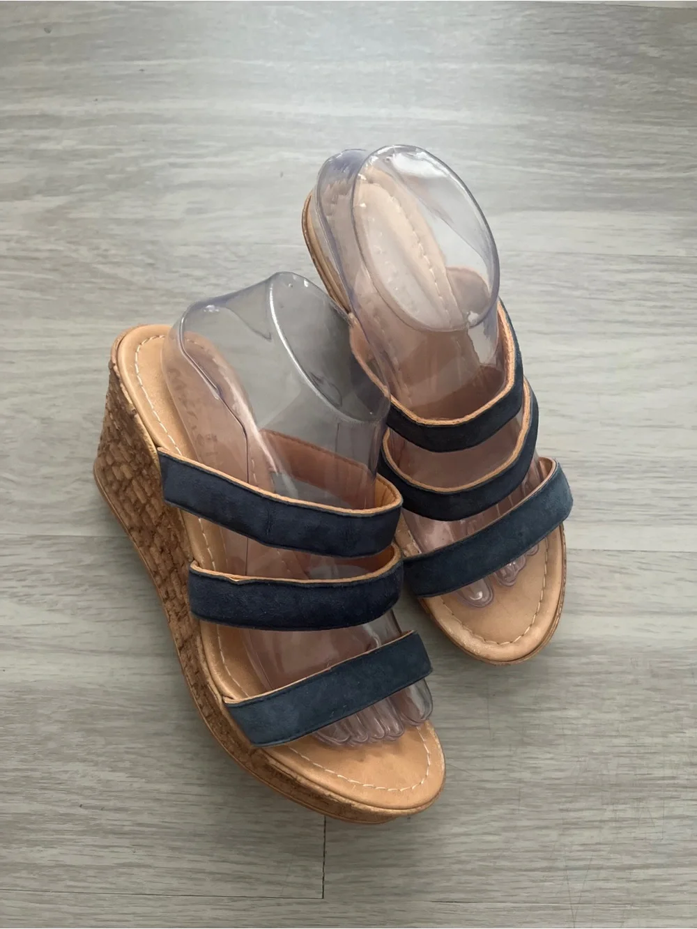 Mariella Navy Blue Suede Cork Wedge Sandals Size 9M
