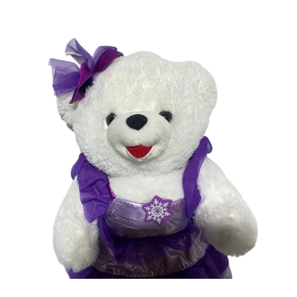 2025 Holiday Time Snowflake Girl Teddy Bear Sparkle Purple Dress Bow 20