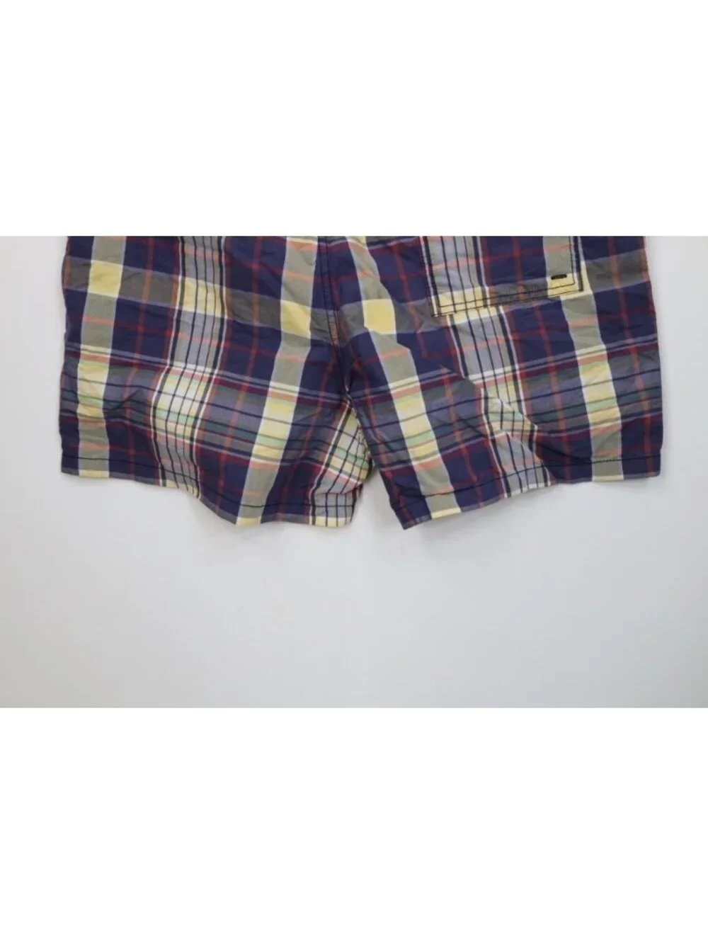 Vtg 90s Ralph Lauren Mens Medium Faded Rainbow Madras Plaid Lined Shorts Swim