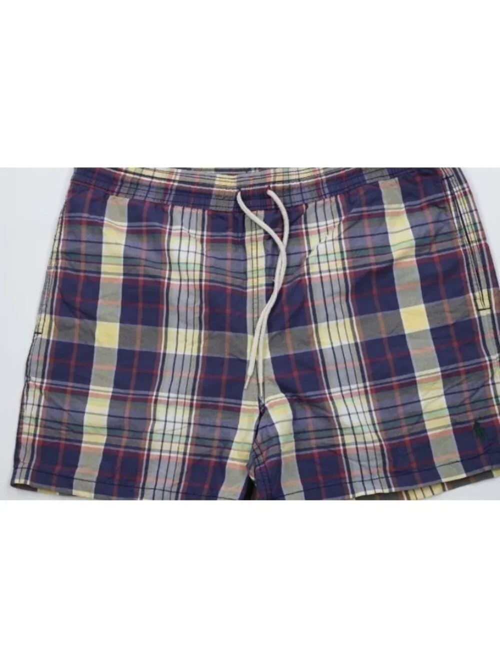 Vtg 90s Ralph Lauren Mens Medium Faded Rainbow Madras Plaid Lined Shorts Swim