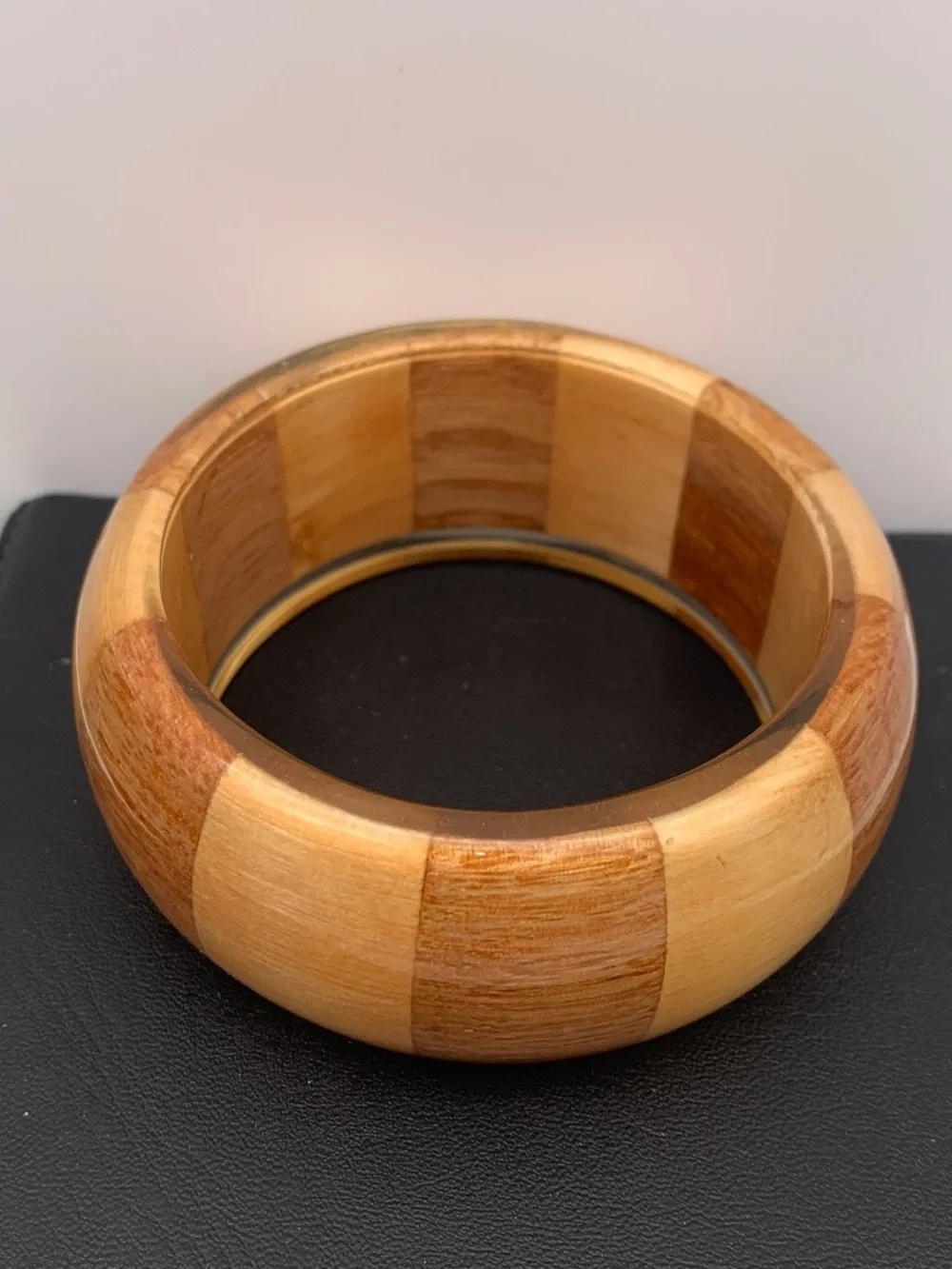 Chunky Wooden Striped Bangle encased in resin Bracelet - Natural Tones