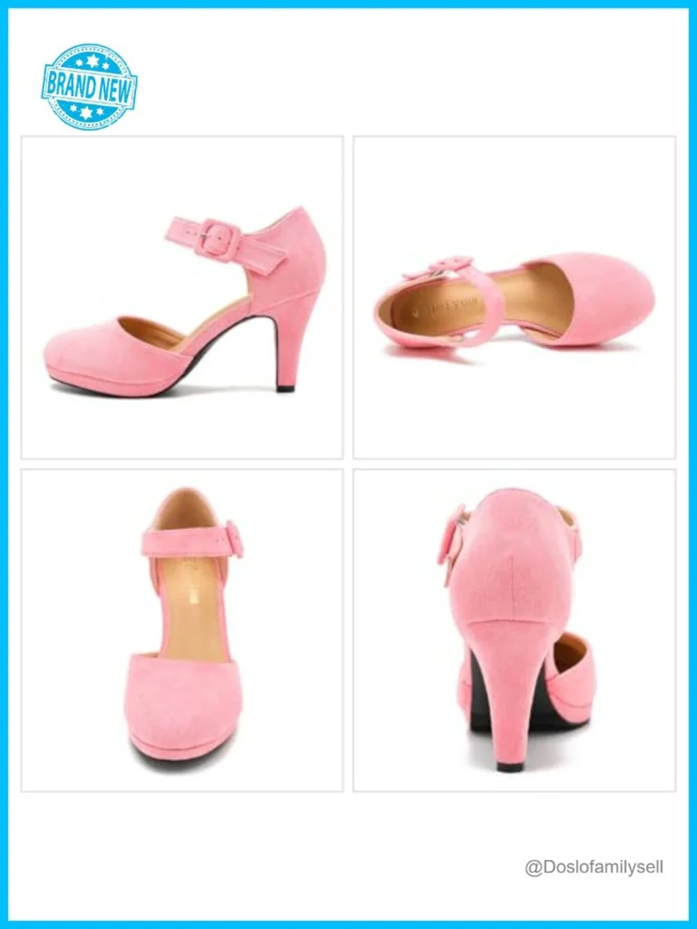 Mary Jane Heels Platform Pumps Closed Toe Suede Ankle Strap Dress Shoes