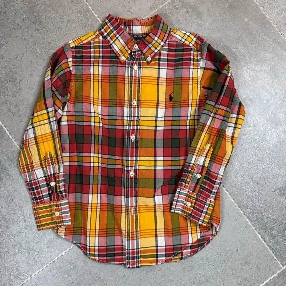 Ralph Lauren Kids Plaid and Yellow Button Down Shirts Fall Thanksgiving Boys 5