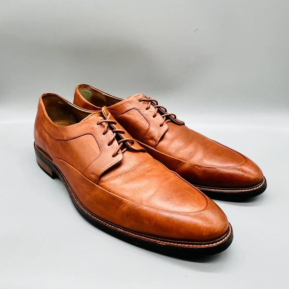 Cole Haan Shoes Mens 11 Brown Leather Grand OS Derby Plain Toe Lace Up Dress