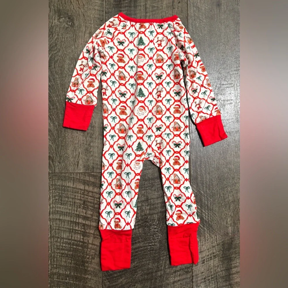 Bamboo Baby Sleepie Zippy Bow Christmas Print 6-12 month Red