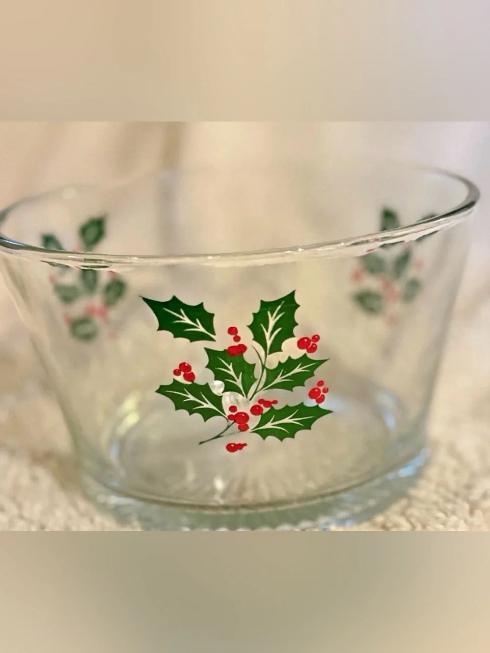Vintage Indiana Glass Christmas Holly & Berries Ice Bucket Serving Bowl 7