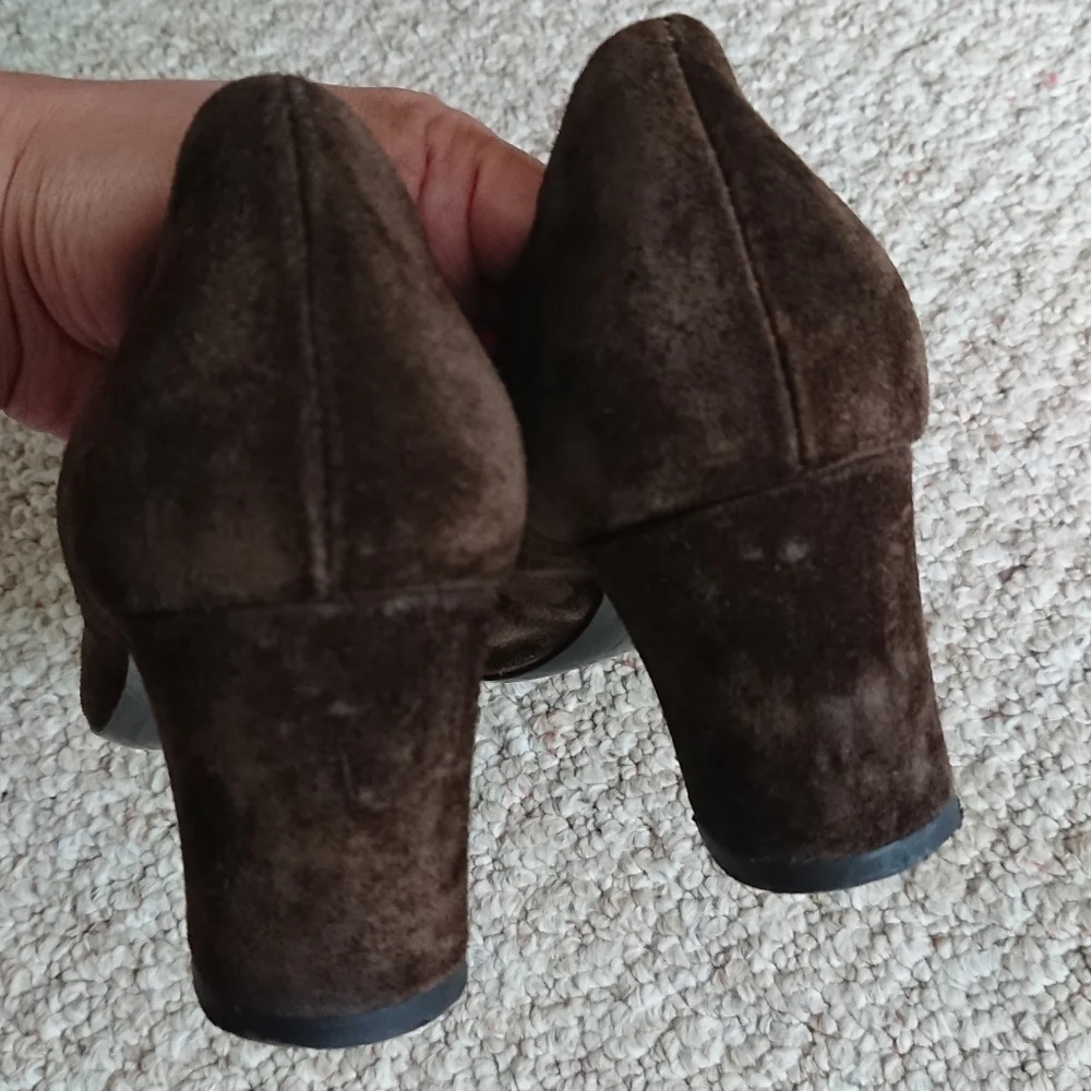 AGL Brown Suede leather Pumps with decorative gold studs size 7.5