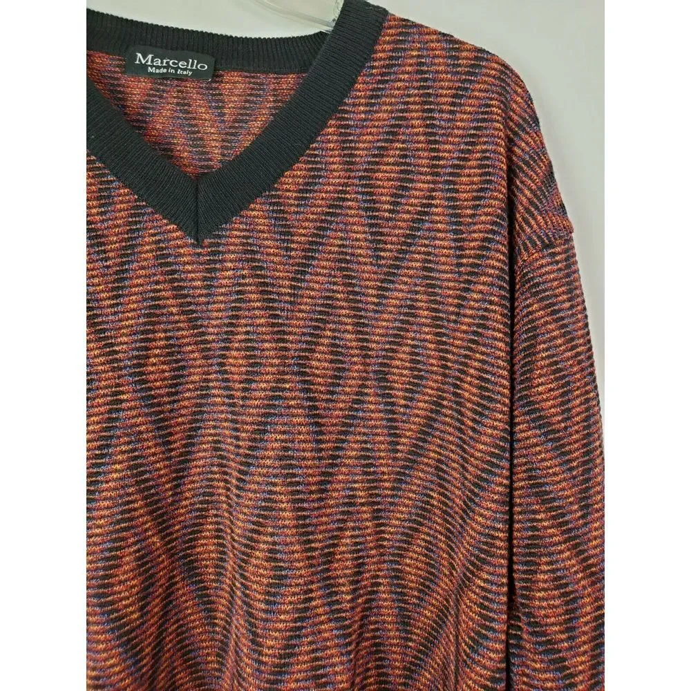 Vintage 90s Marcelo Italy Mens Sweater L Multicolor Knit Cotton Blend‎ LS