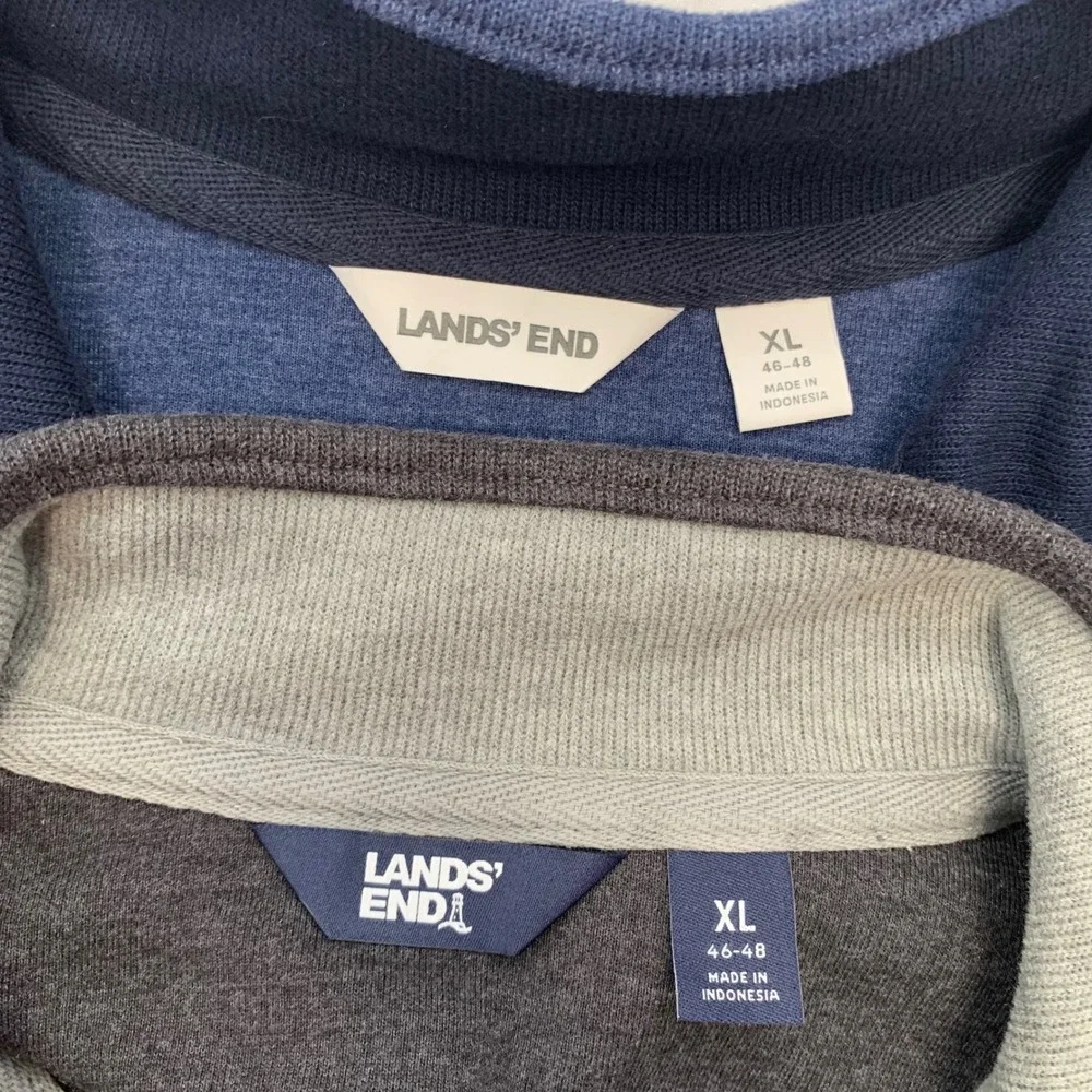 Lands End Quarter Zip Pullover Rib Knit Sweater Bundle Blue Gray 2 Pack Men XL