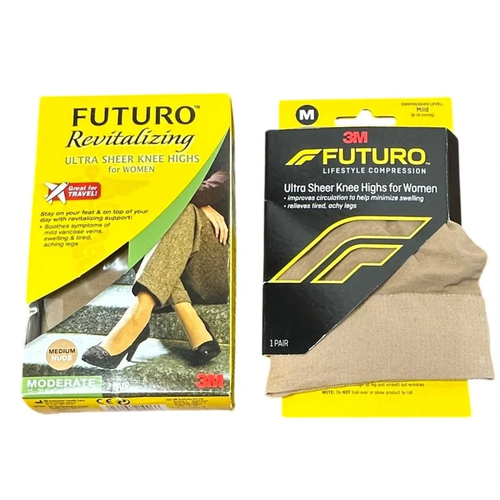3M Futuro Compression Knee Highs‎ Women Medium Nude New 2pk Sheer Revitalizing
