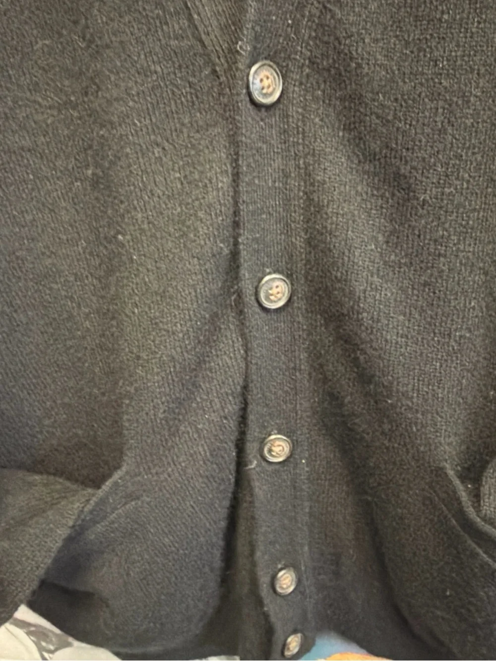 Vintage Orvis Men's 100% Cashmere Black Button-Up V-Neck Cardigan Sweater Size L