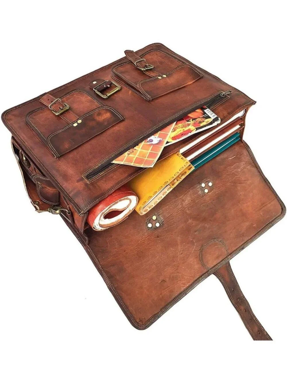 Vintage Handmade Leather Messenger Bag - 16