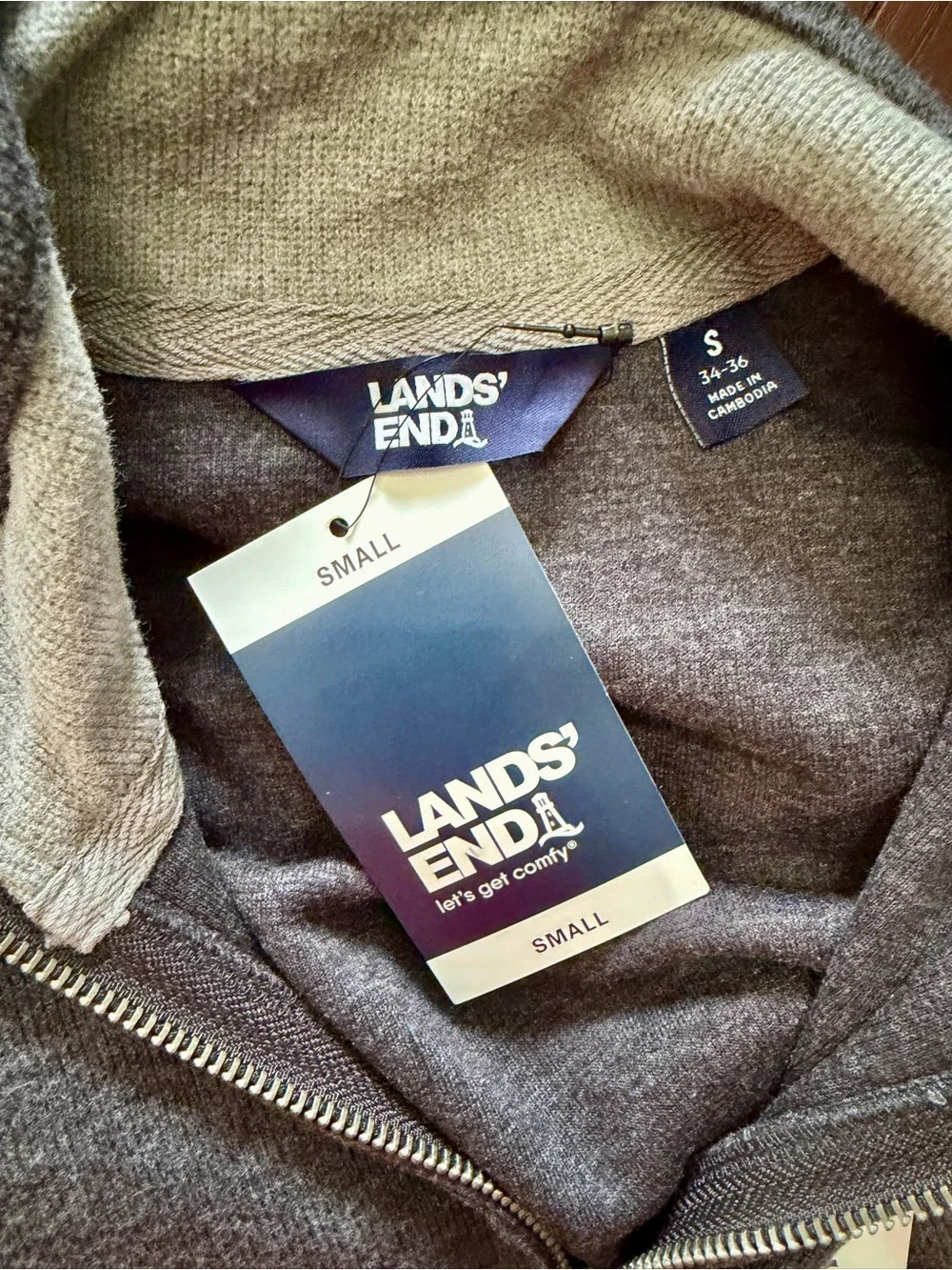 Lands' End Ribbed Quarter Zip Pullover Sweater Men's Small Dark Charcoal Gray