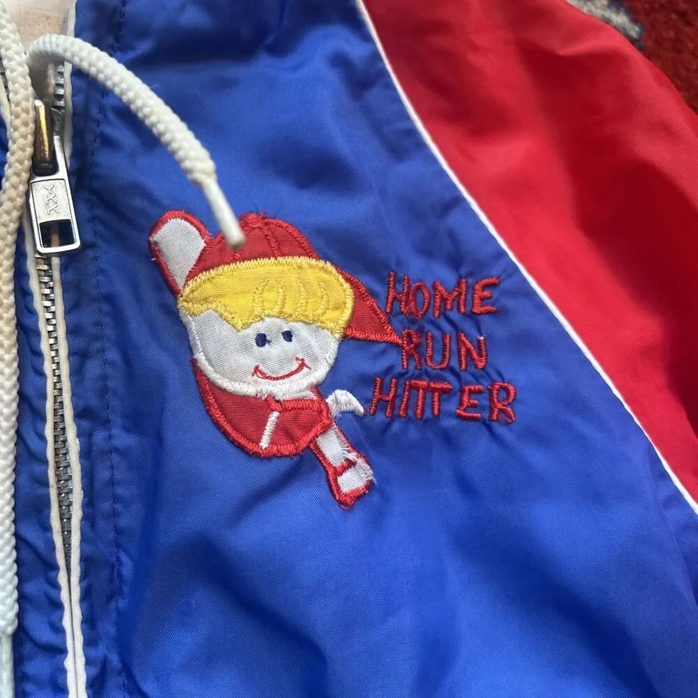 Vintage Baseball Jacket Toddler 12 Month Blue Red Hooded Full Zip 60s 70s