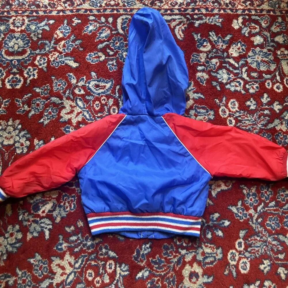 Vintage Baseball Jacket Toddler 12 Month Blue Red Hooded Full Zip 60s 70s