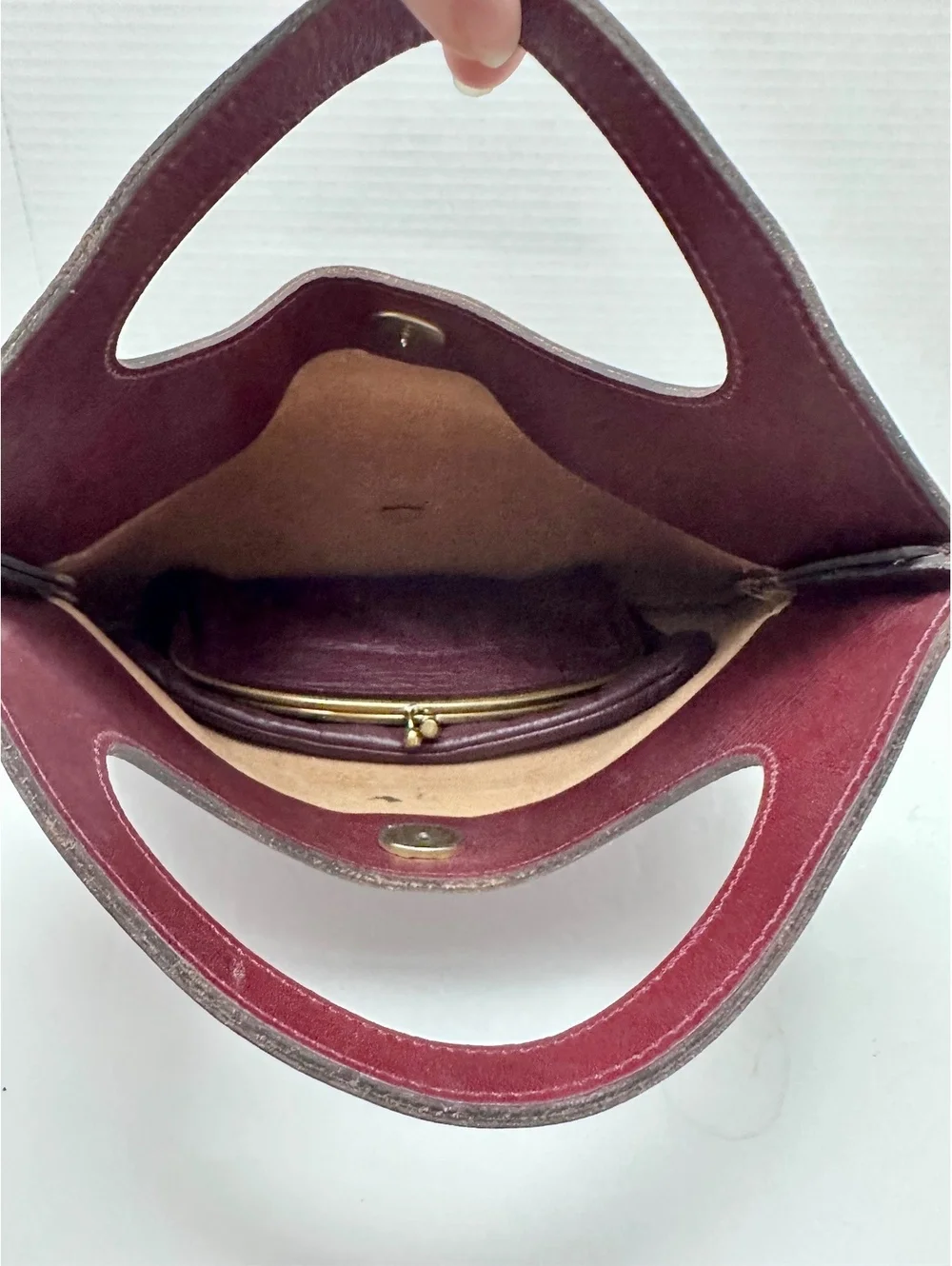 Set of 2 Vintage Oxblood Burgundy Leather Foldover Clutch Handbags