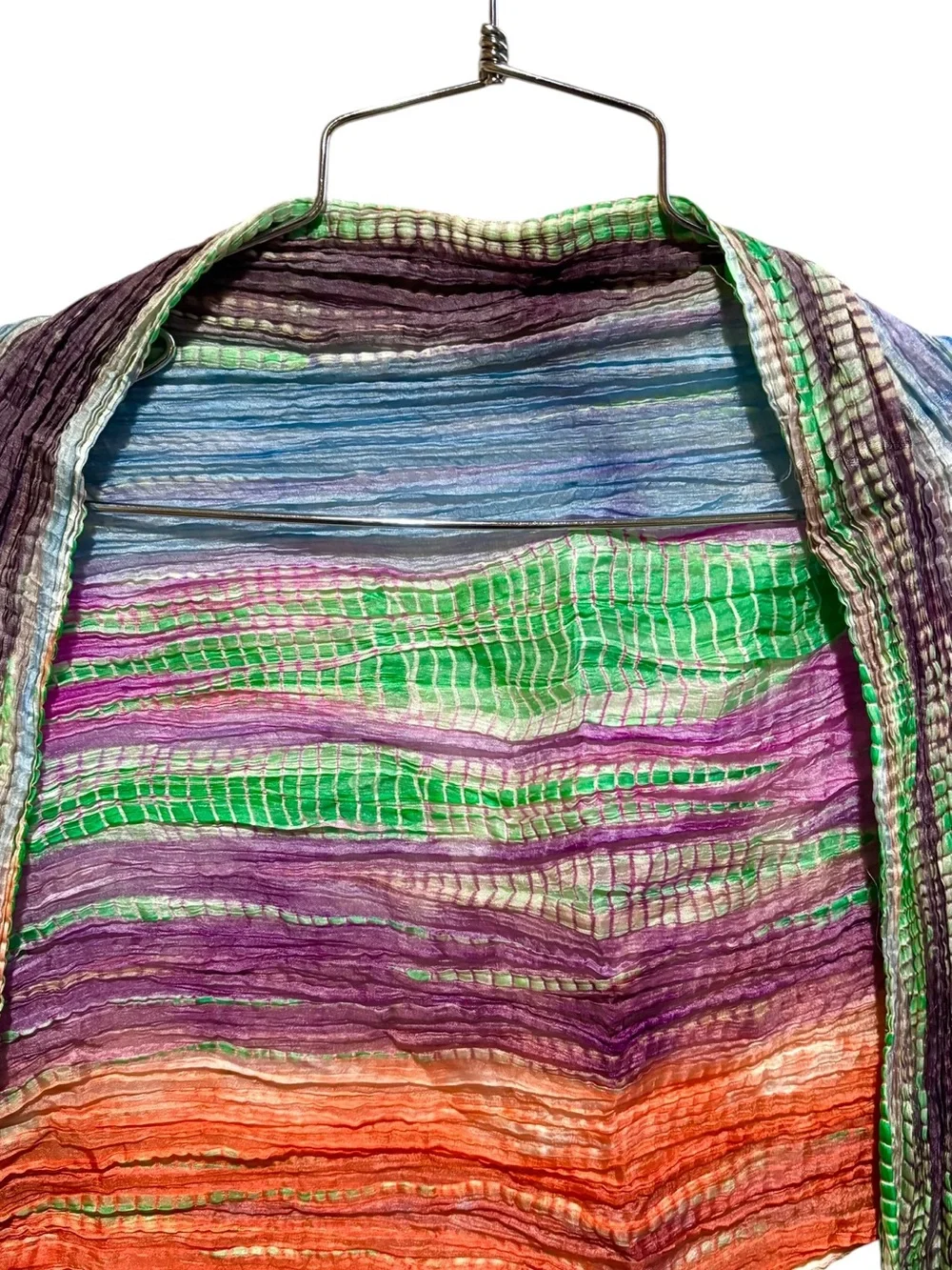Anthropology Vismaya Silk Vibrant Multicolor Scarf With Tassels 100% Silk