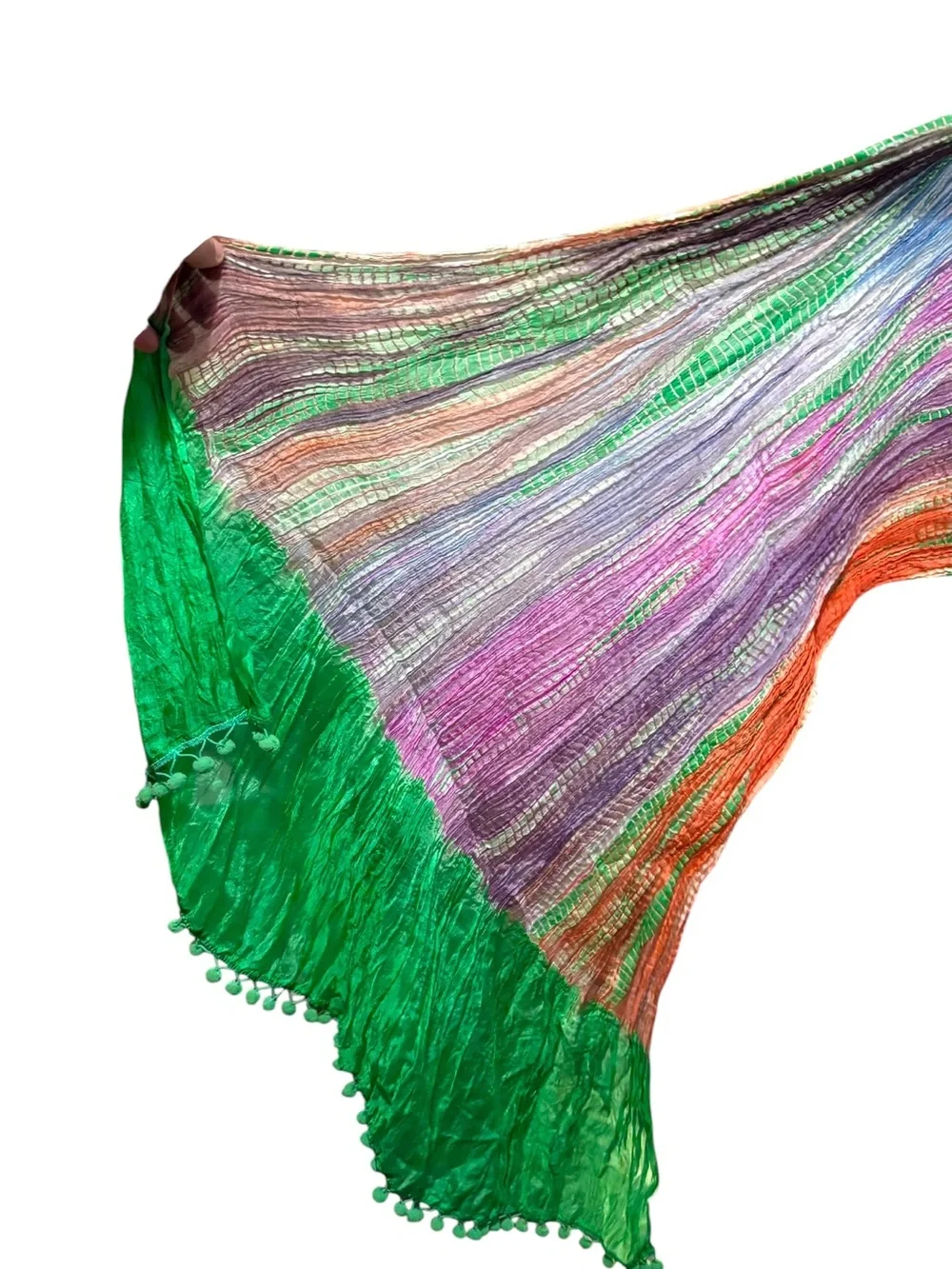 Anthropology Vismaya Silk Vibrant Multicolor Scarf With Tassels 100% Silk