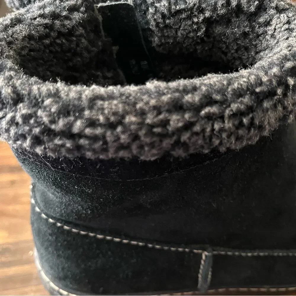 Lands' End Black Suede Fleece Lined Winter Ankle Boots with Zipper Size 10 B