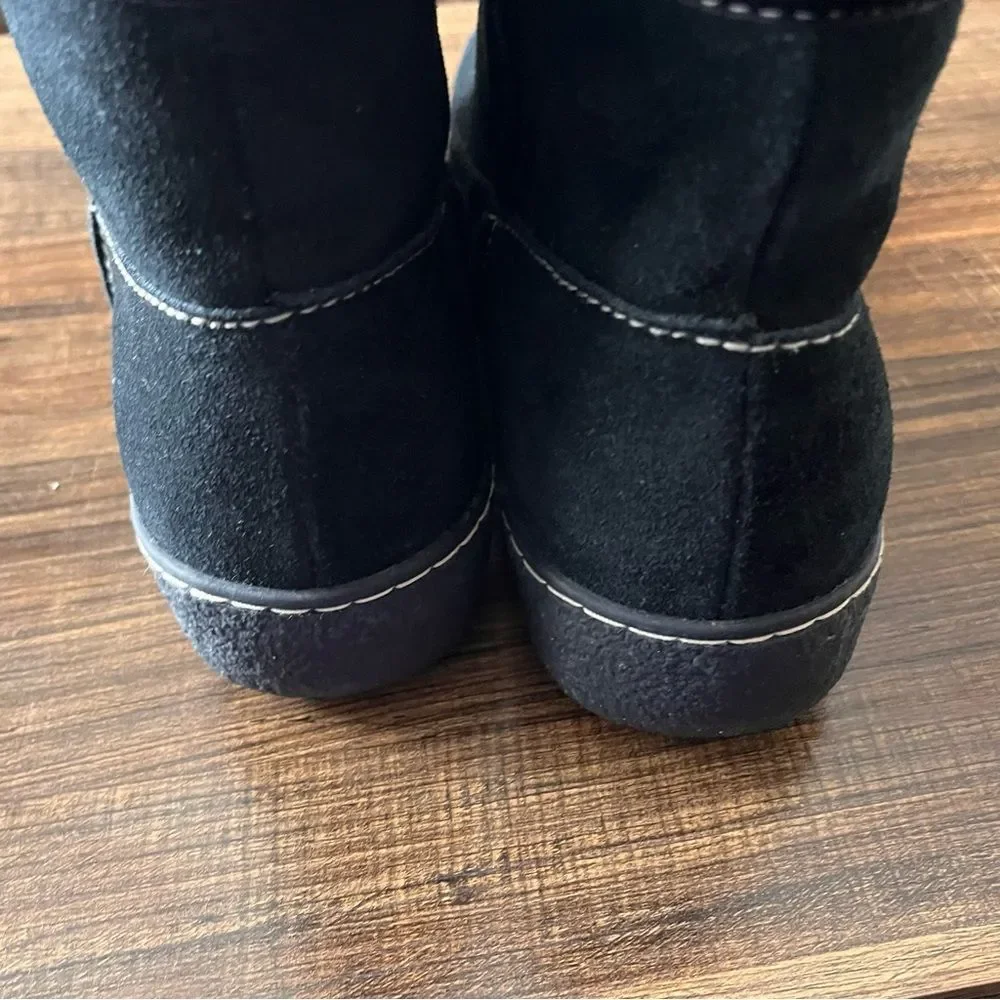 Lands' End Black Suede Fleece Lined Winter Ankle Boots with Zipper Size 10 B