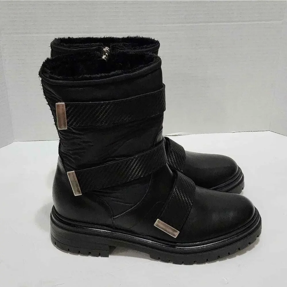 MAeLo Italian Leather fur lined lug sole grunge biker moto Boots size Eu 41