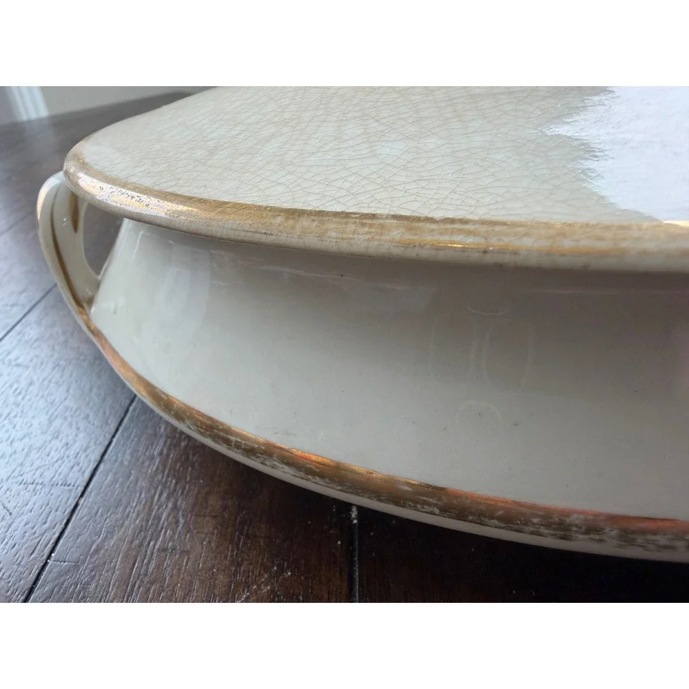 Vintage Homer Laughlin Covered Casserole Serving Dish Gold Trim USA – AS IS