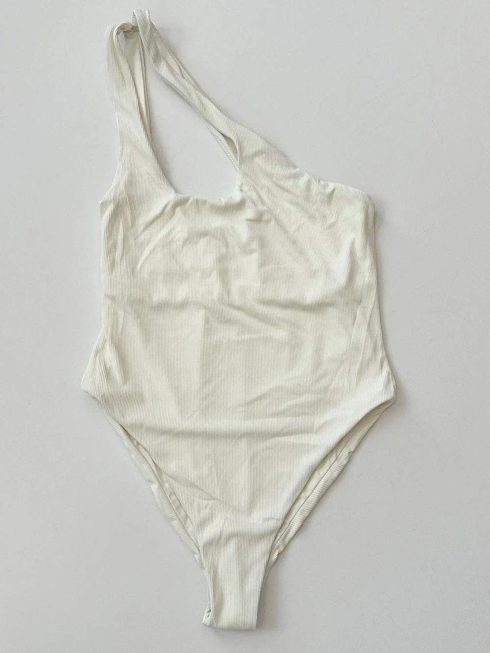 L*Space Cream Ribbed One Shoulder Cutout One-Piece Swimsuit Size 12
