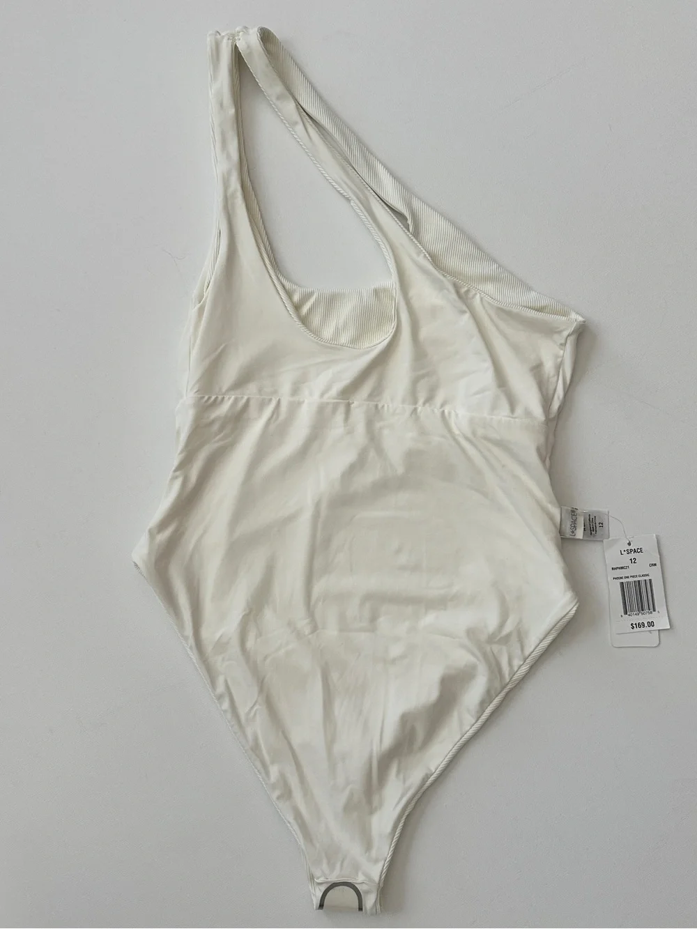 L*Space Cream Ribbed One Shoulder Cutout One-Piece Swimsuit Size 12