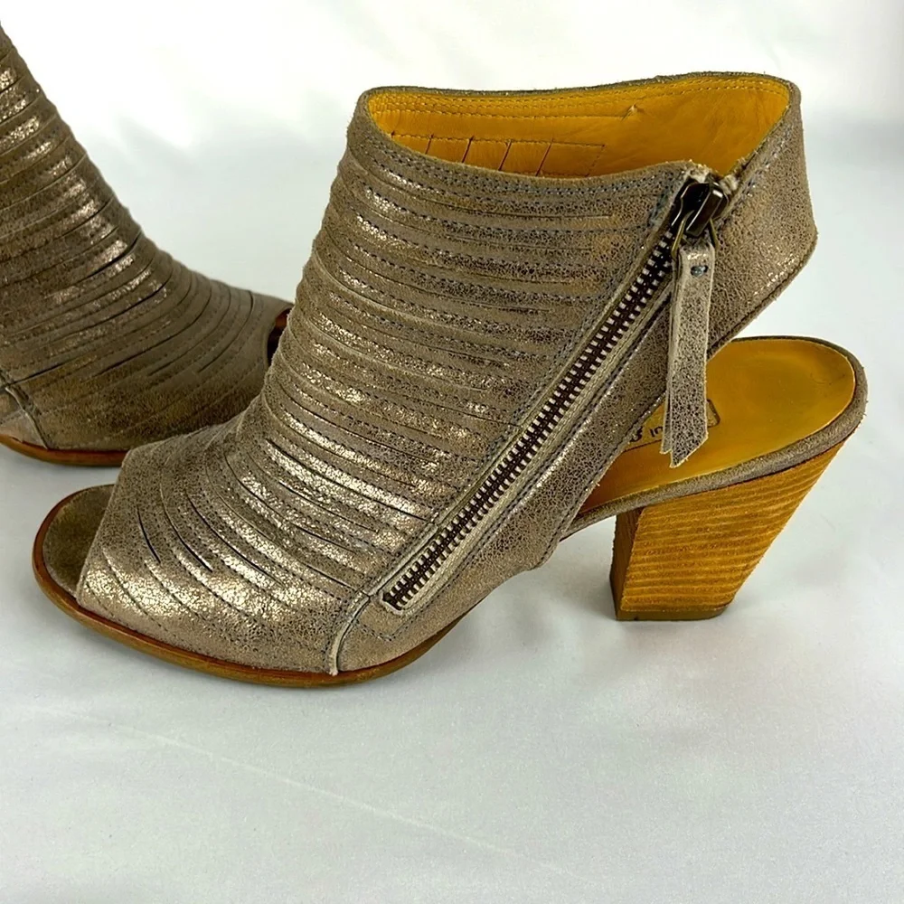 Paul Green Cayanne Peep Toe High Heel Booties SZ 9 US/SZ 6.5 UK Metallic Leather