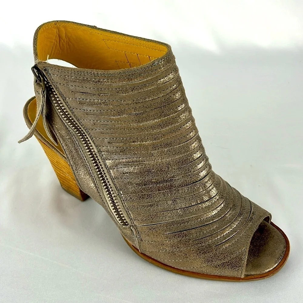 Paul Green Cayanne Peep Toe High Heel Booties SZ 9 US/SZ 6.5 UK Metallic Leather
