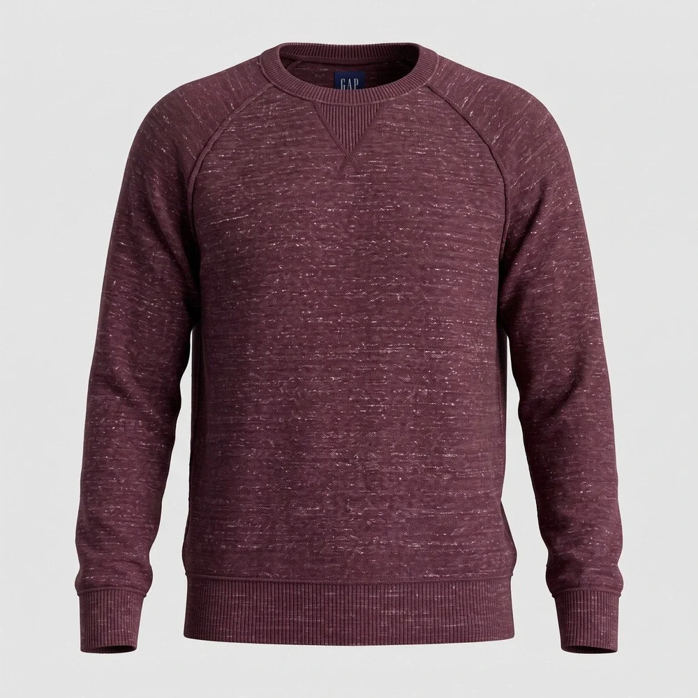 Gap Mens Small Burgundy Sweater Pullover Crew Neck Raglan Cotton Marl Knit