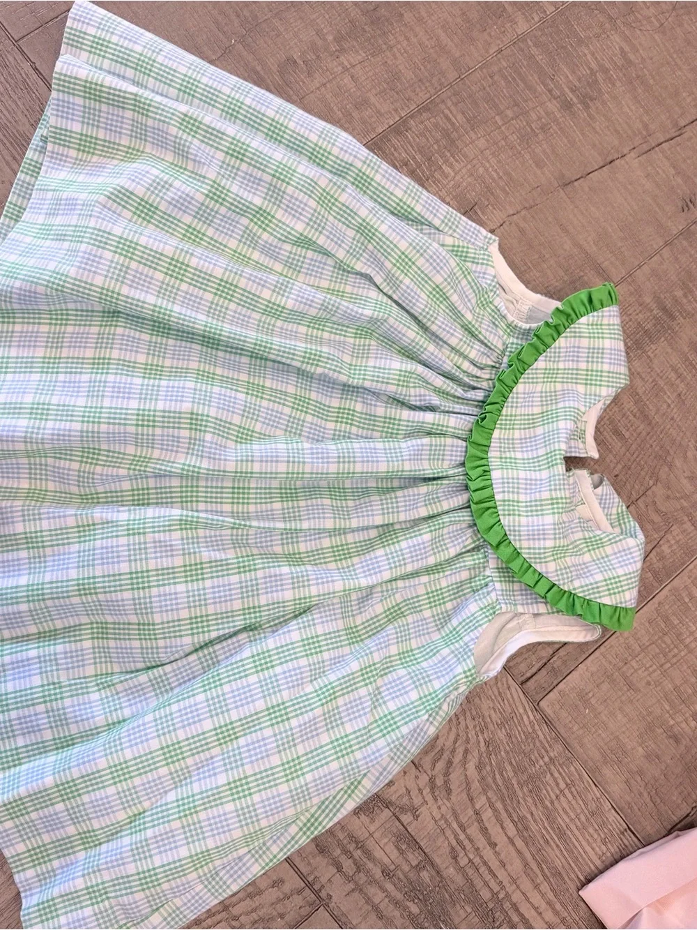 Girls Green Plaid Sleeveless Dress with Ruffle Collar