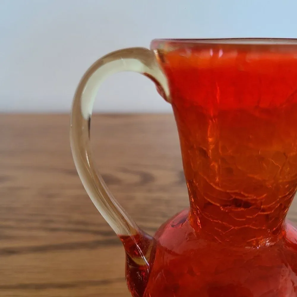 Mini Crackle Glass Pitcher Boho Shabby Chic Window Tabletop Dresser Mini Vase