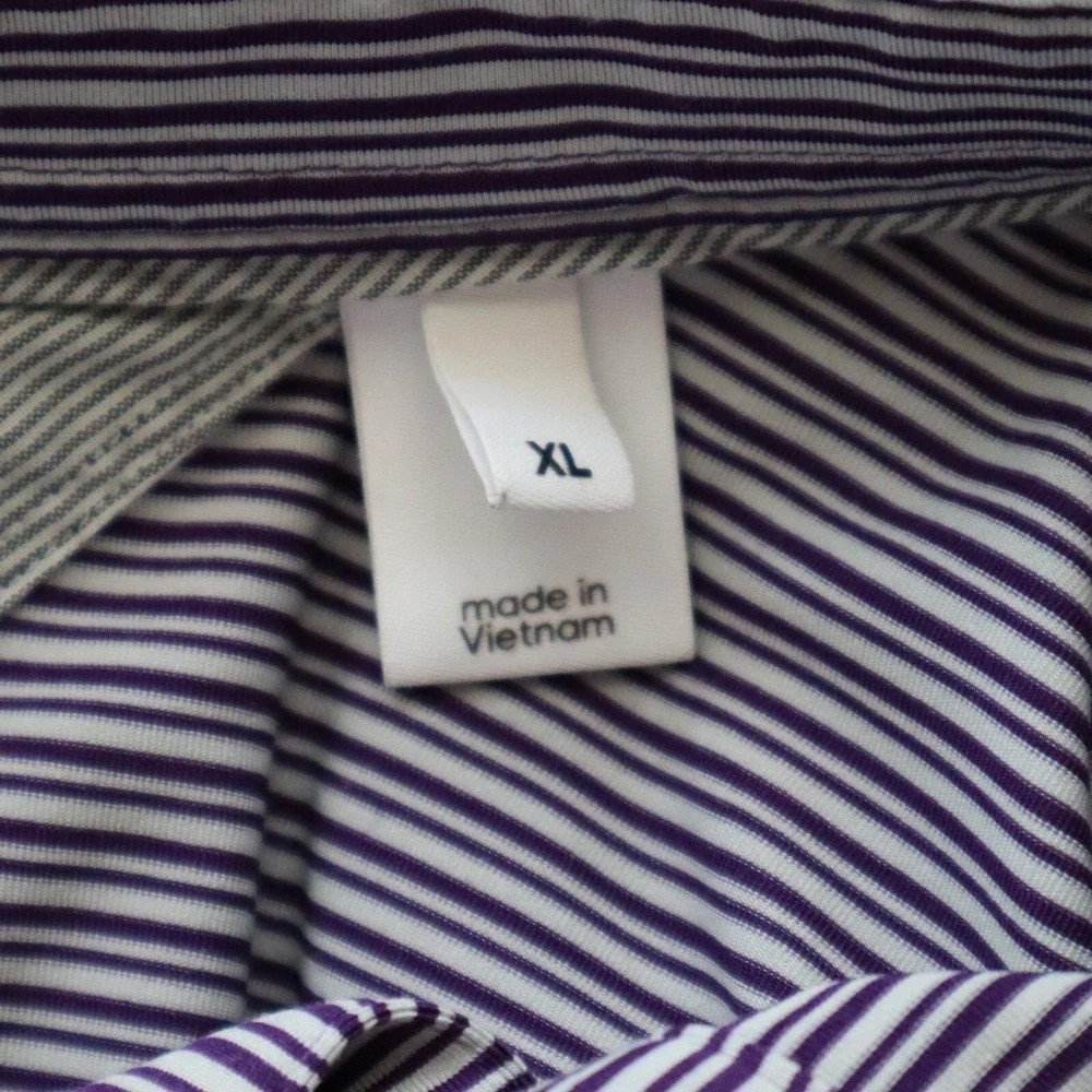 Adidas Polo Shirt Mens XL Adi Pure‎ Golf Performance Purple Striped Short Sleeve
