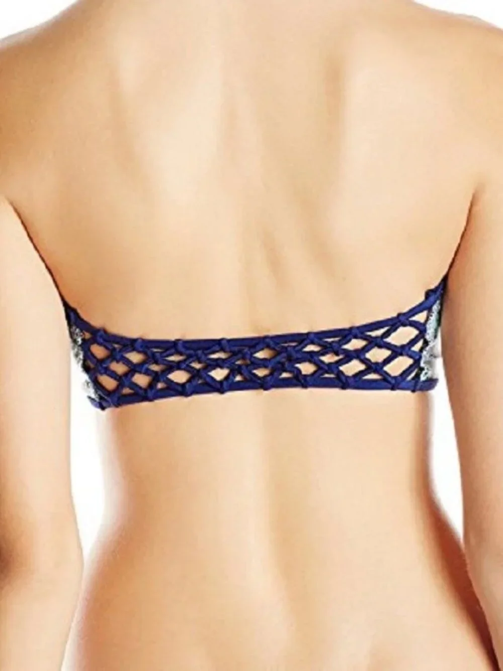 Jessica Simpson Womens Desert Diamond Braid Back Bandeau Bikini Top, Blue, Large