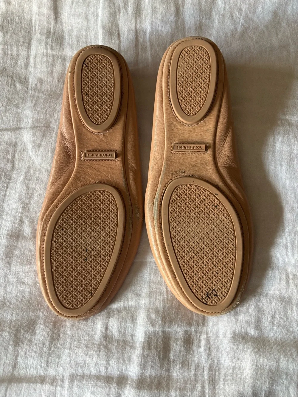 Tory Burch Minnie Travel Ballet Flats Nude Tan Leather