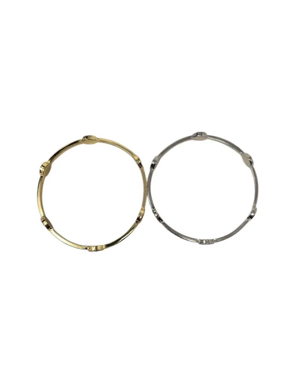 Gold And Silver Tone Rhinestone Set Of Two Mixed Metal Bangles Bracelets