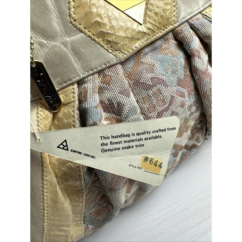 Vintage‎ Sylvia Cee Satchel - Cream Snakeskin, Leather, And SW Fabric - NOS