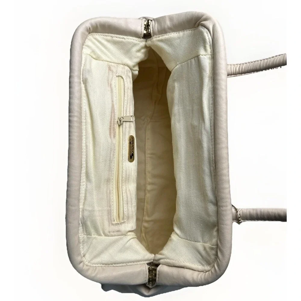 Vintage‎ Sylvia Cee Satchel - Cream Snakeskin, Leather, And SW Fabric - NOS