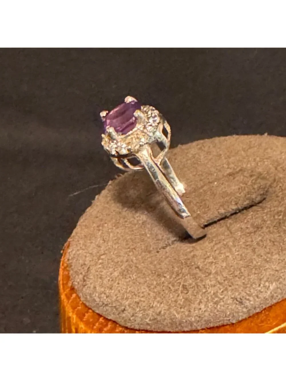 Solid Sterling Silver 925 Amethyst & Cubic Zirconia Statement Ring Size 4.75