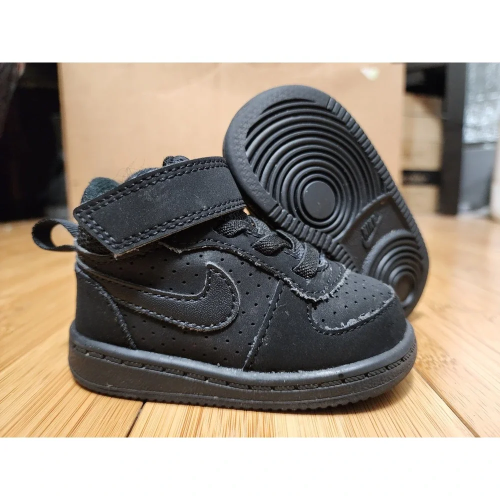 Nike Court Borough Mid Shoes Toddler 3C Triple Black 870027-001 Sneakers