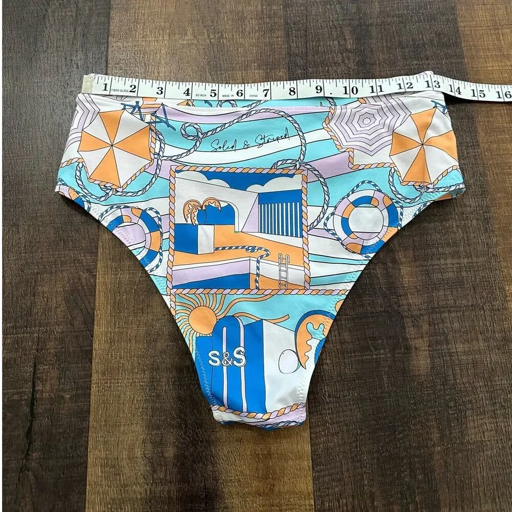 Solid & Striped Bikini Bottoms Medium Nautical Print High Waist Swim