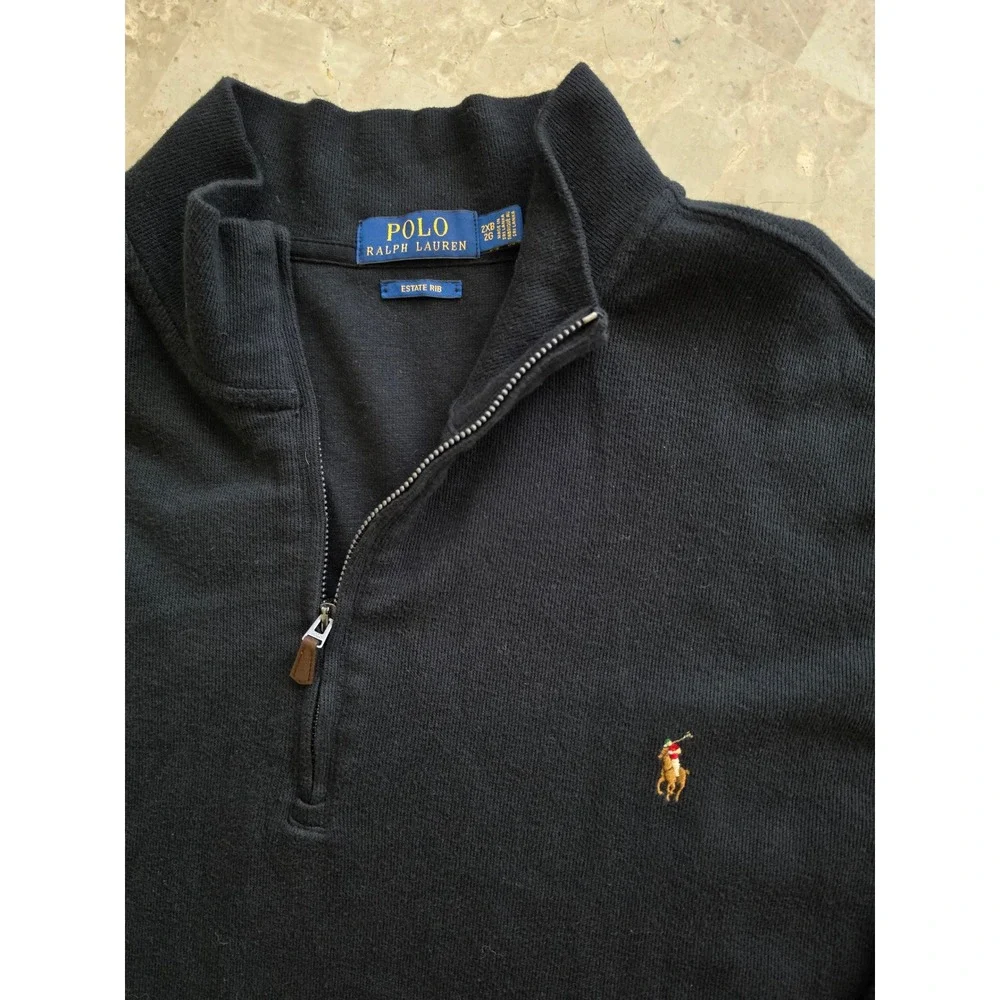 Polo Ralph Lauren Estate Rib Quarter Zip Pony Pullover Black Cotton Mens 2XL/2XB