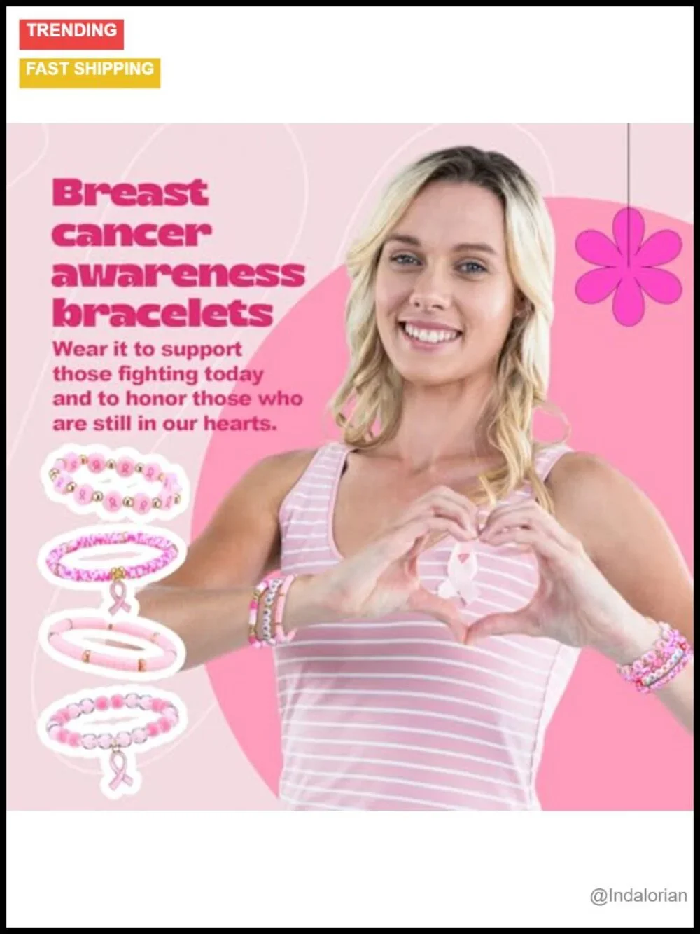 Breast Cancer Awareness Bracelets 50 Pcs Polymer Clay Bead Stretch